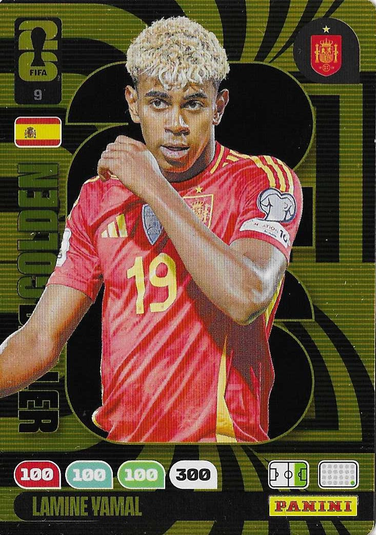Collexstickers Panini Adrenalyn WK 2026 Golden Ballers trading cards spread out on a surface.