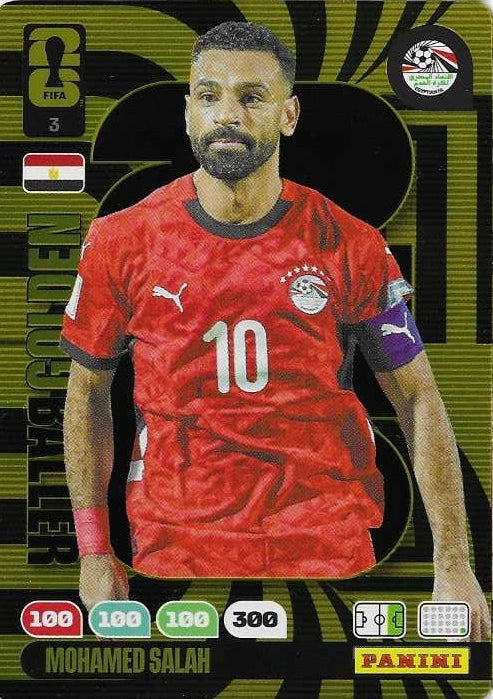 Set of three Panini Adrenalyn WK 2026 Golden Ballers collectible cards by Collexstickers, featuring vibrant football player images.