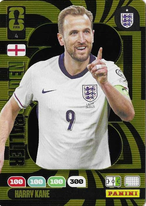 Set of four Panini Adrenalyn WK 2026 Golden Ballers collectible cards by Collexstickers, featuring football players and vibrant designs.