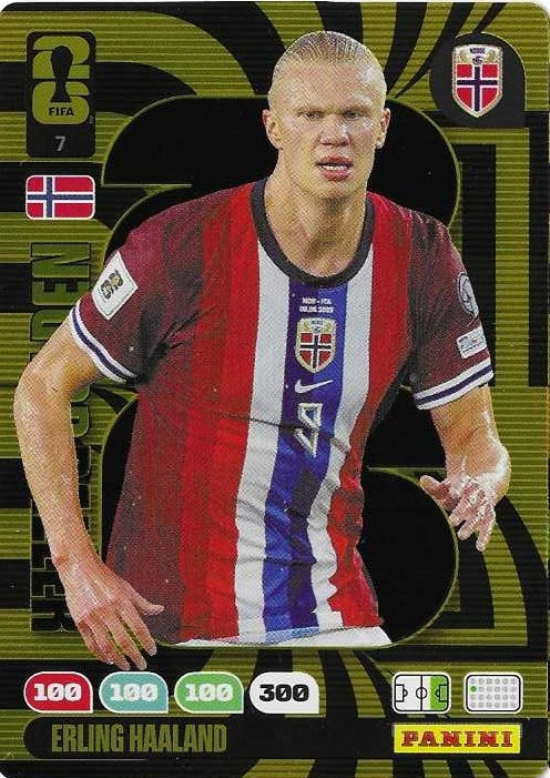 Collexstickers Panini Adrenalyn WK 2026 Golden Ballers cards laid out on a surface, featuring vibrant football player images.
