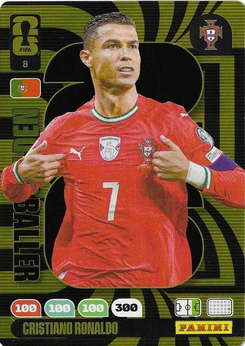 Set of 8 Golden Ballers Panini Adrenalyn WK 2026 collectible trading cards by Collexstickers, featuring football players.