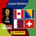 Collexstickers World Cup 2026 loose stickers featuring Canada, Bosnia, Qatar, and Switzerland flags and team logos