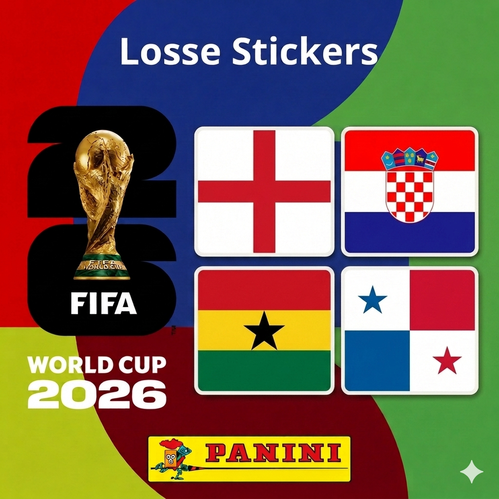 Set of Collexstickers World Cup 2026 decals featuring England, Croatia, Ghana, and Panama team logos and designs.