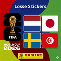 Set of Collexstickers World Cup 2026 decals featuring Netherlands, Japan, Sweden, and Tunisia flags and country symbols.