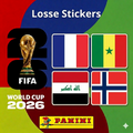 Set of Collexstickers World Cup 2026 featuring France, Senegal, Iraq, and Norway football team stickers on a white background.