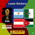Set of Collexstickers World Cup 2026 stickers featuring Argentina, Algeria, Austria, and Jordan flags and designs.
