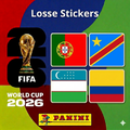 Collexstickers World Cup 2026 loose stickers featuring Portugal, Congo, Uzbekistan, and Colombia flags and team logos