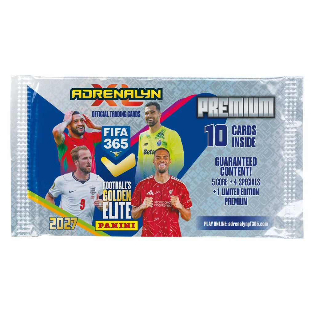 Panini Adrenalyn XL FIFA 365 2027 premium trading card packs display by Collexstickers, featuring collectible football cards.