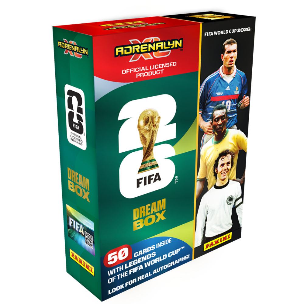 Panini World Cup Adrenalyn XL 2026 Dream Box featuring collectible football trading cards and accessories by Collexstickers.