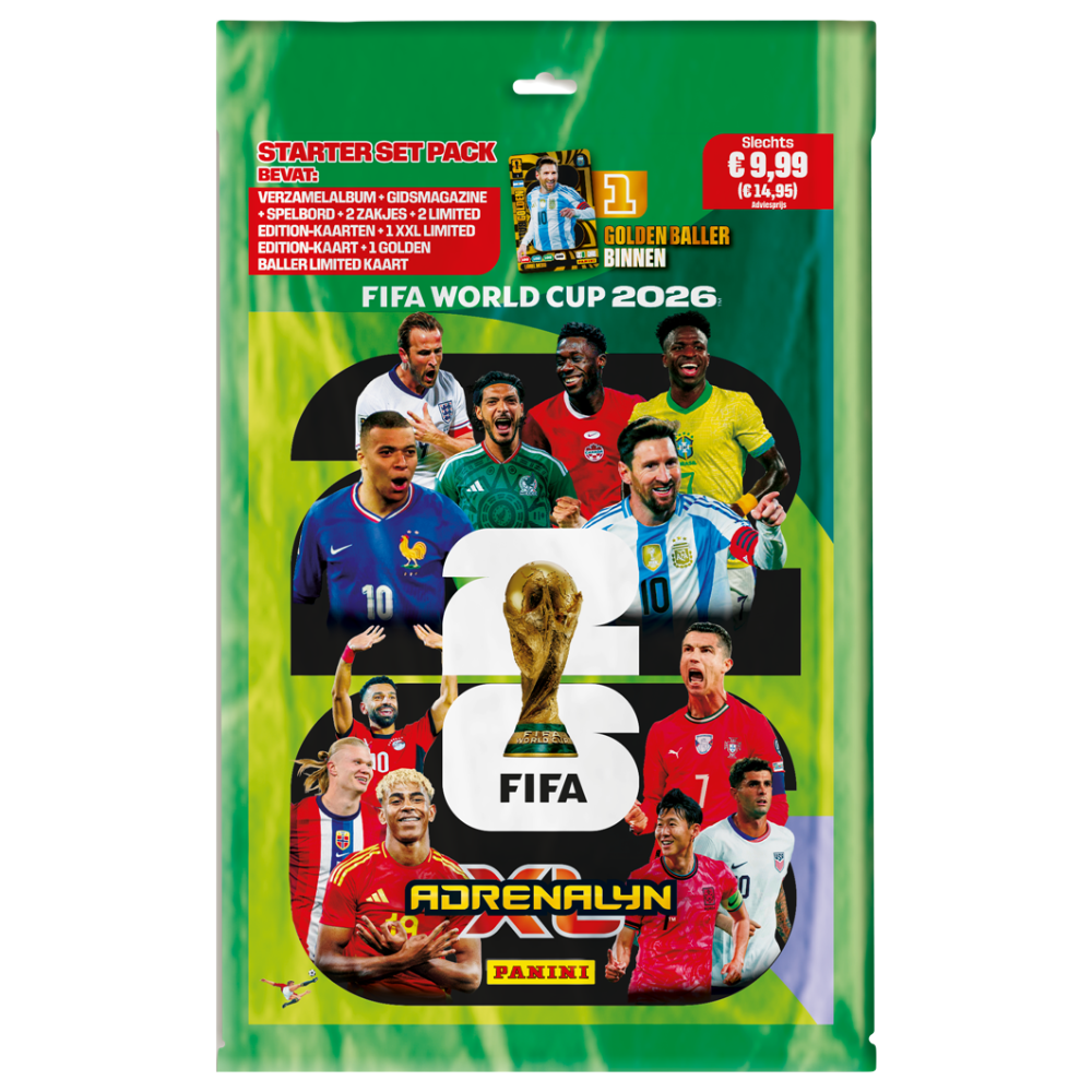 Collexstickers Panini World Cup Adrenalyn XL 2026 starter pack featuring collectible trading cards and accessories.